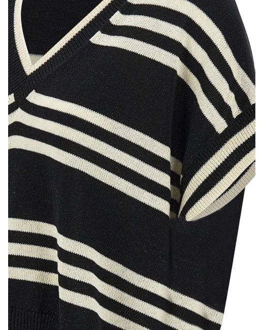 Kaos Black Striped-Pattern V-Neck Sweater