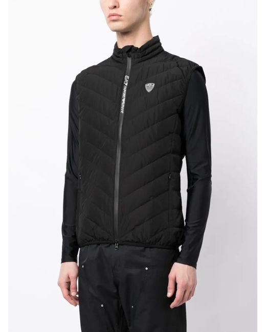 EA7 Black Logo-Patch Quilted Padded Gilet for men