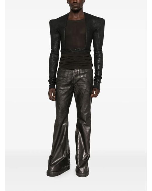 Rick Owens Gray Crackled-Effect Flared Jeans for men