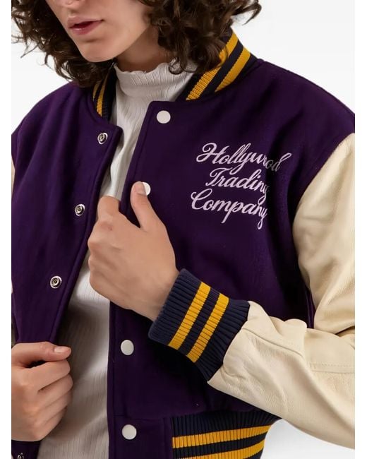 HTC Purple College Logo-Embroidered Varsity Jacket