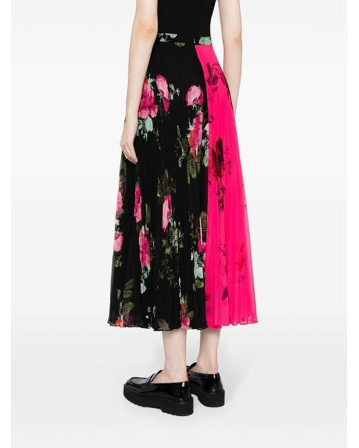 Erdem Black Floral-print Pleated Midi Skirt