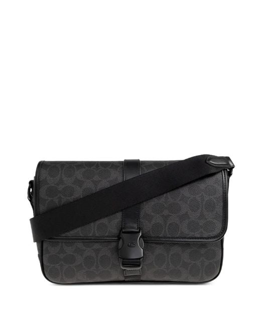 COACH Black League Patterned Buckle Messenger Bag for men