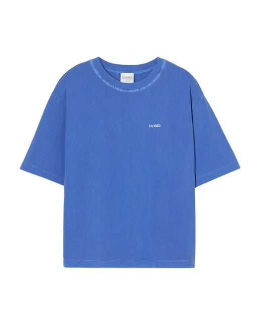 Closed Blue Crew-Neck Logo-Detail T-Shirt