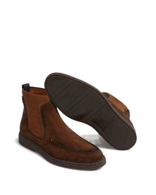 Santoni Brown Ribbed Panel Leather Boots for men