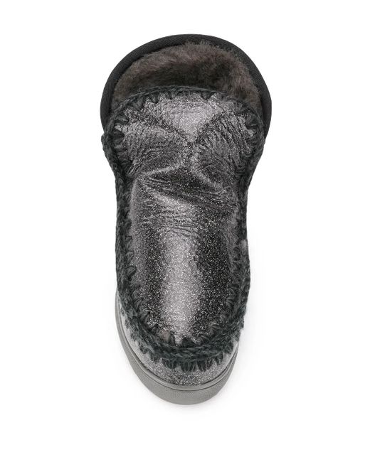 Mou Black Crochet Stitch-Trim Glitter Sneaker Boots