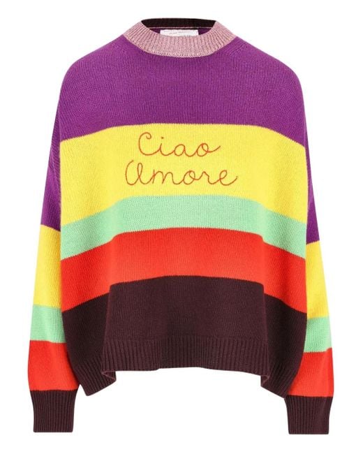 Giada Benincasa Purple Striped Embroidered Sweater