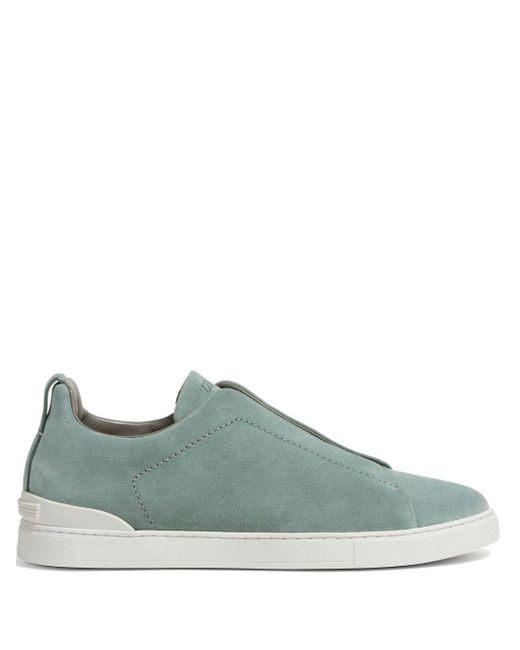 Zegna Green Triple Stitch Suede Sneakers for men