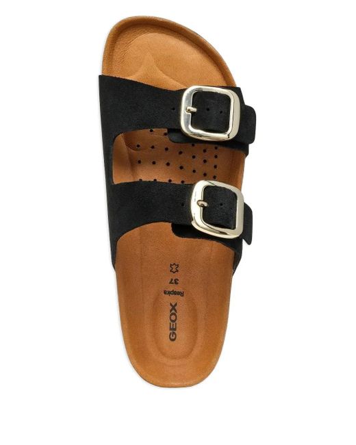Sandali Slides Con Doppia Fibbia di Geox in Brown