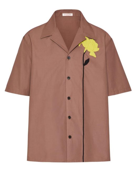 Valentino Garavani Brown Flower-appliqué Bowling Shirt for men