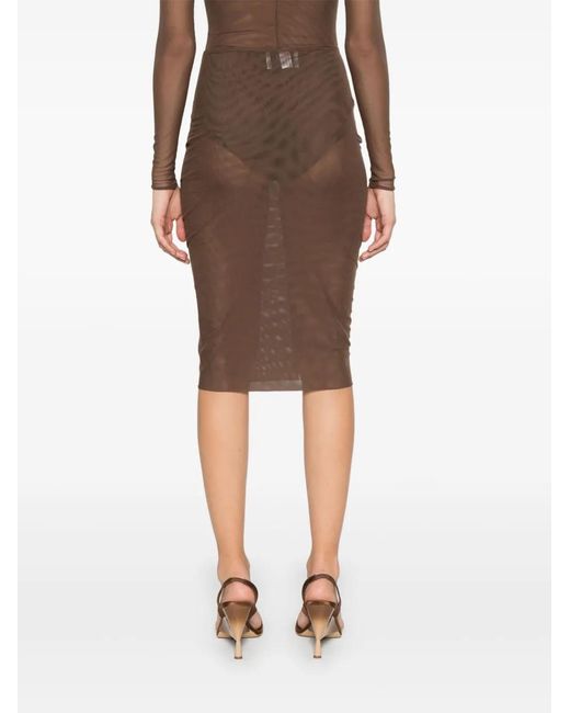 Atu Body Couture Brown Mesh-Design Midi Skirt