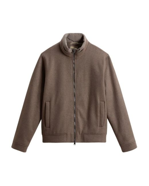 Woolrich Brown Knitted Wool Bomber Jacket for men