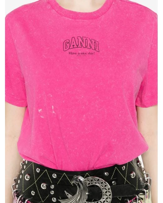 Ganni Pink Washed Effect T-Shirt