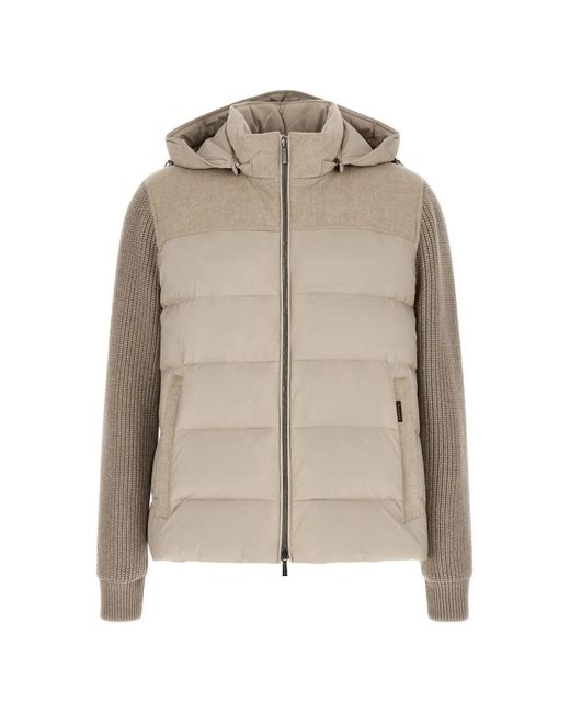 Moorer Natural Quilted Panelled Hooded Jacket for men