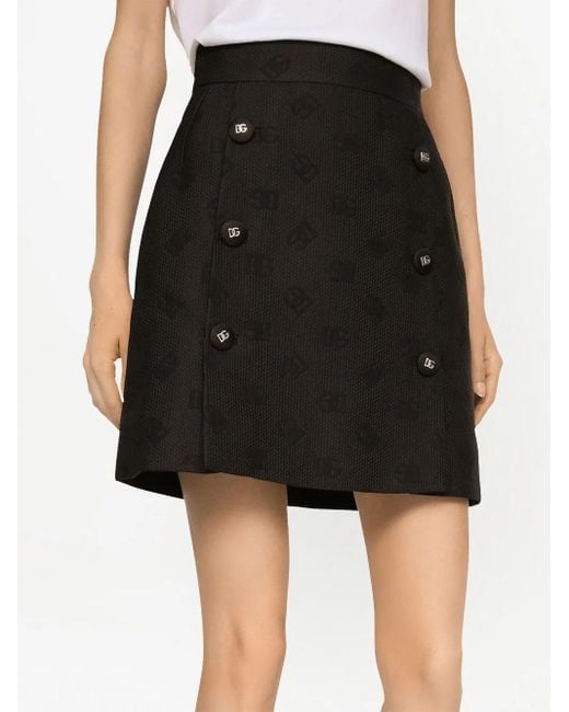 Dolce & Gabbana Black Jacquard Miniskirt With All-Over Dg Logo