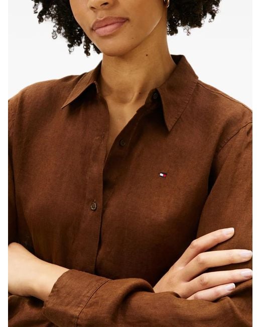 Tommy Hilfiger Brown Logo-Embroidered Button-Down Shirt
