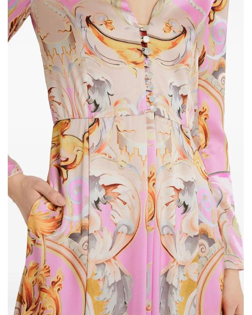 Temperley London Pink Graphic Print Collarless Silk Blend Coat