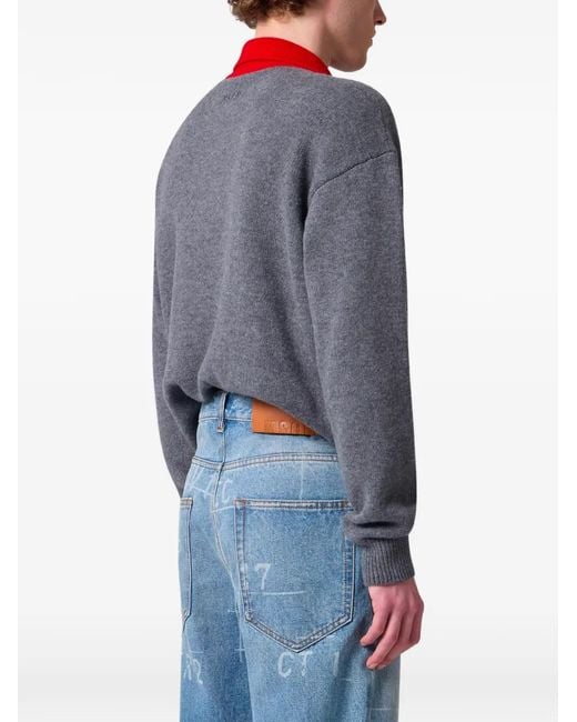 MSGM Gray Logo-Patch Button-Up Polo Shirt for men