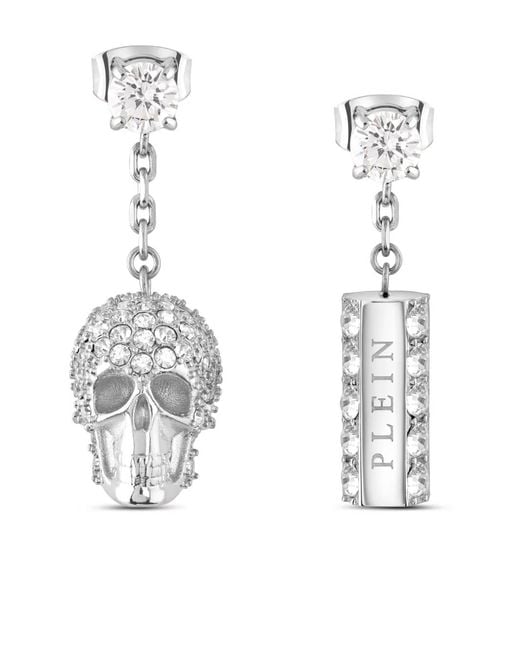 Orecchini Con Teschio E Cristalli di Philipp Plein in White