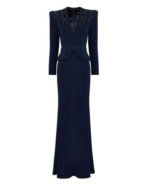 Jenny Packham Blue Verziertes Maxikleid Mit V-Ausschnitt