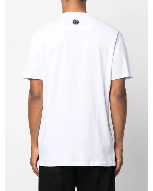 Philipp Plein White Skull-Print Rhinestone T-Shirt for men