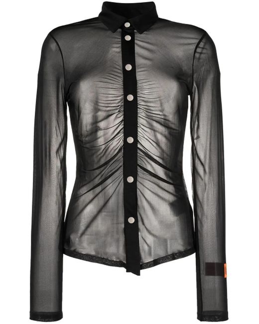 Heron Preston Black Georgette Ruched Long-Sleeve Shirt