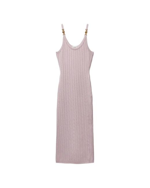 Versace Purple Viscose Mesh Ribbed Knit Midi Dress