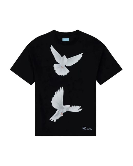 3.PARADIS Black Dove-Print Cotton T-Shirt for men