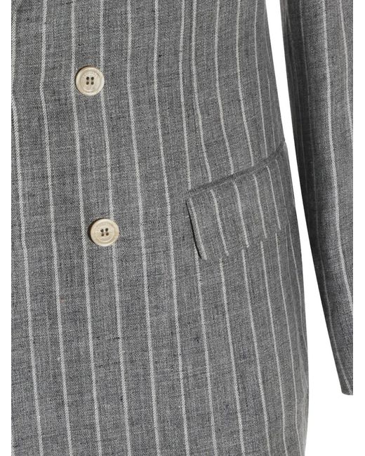 Brunello Cucinelli Gray Double-Breasted Blazer for men