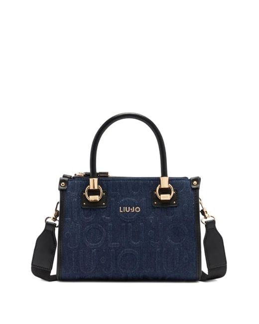 Liu Jo Blue Small Logo-Embossed Denim Tote Bag