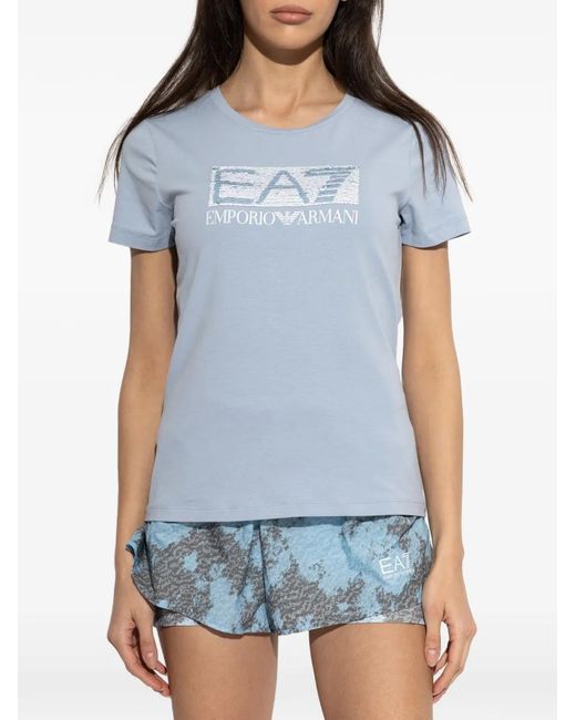 EA7 Blue Sequin-Logo T-Shirt