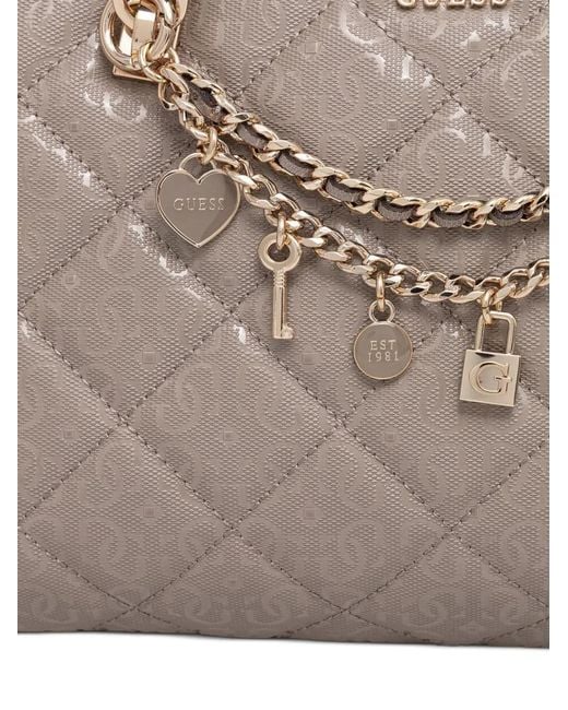 Guess Metallic Libby Quilted Logo-Print Shoulder Bag