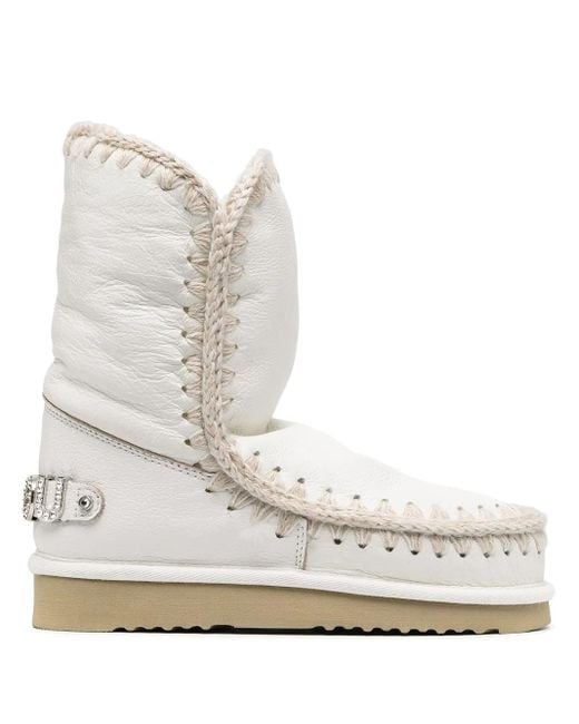 Mou White Embellished Logo Snow Boots