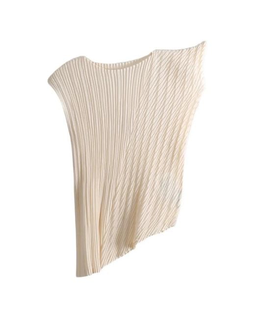 Issey Miyake White Unfurling Pleats Pleated Asymmetric Top