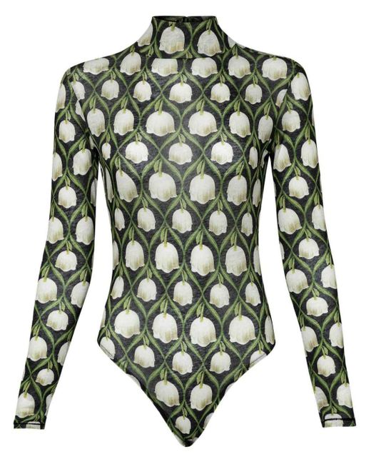 Agua Bendita Green Cayena Perla Floral-print Bodysuit
