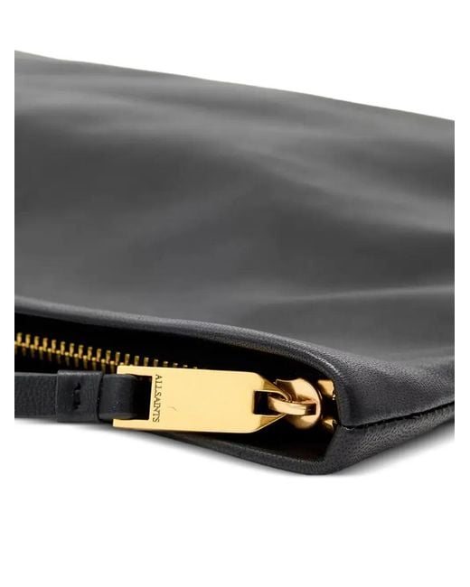 AllSaints Black Logo-Debossed Leather Clutch Bag