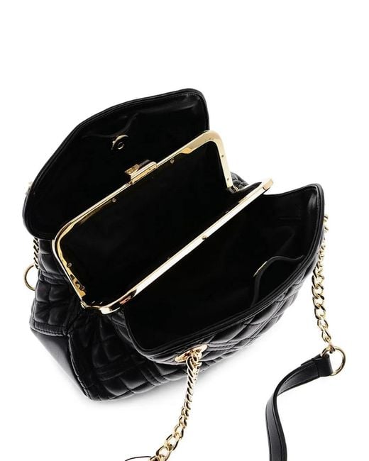 Moschino Black Quilted Logo-Plaque Midi Tote Bag