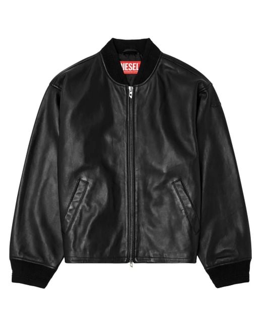 DIESEL Black Leather Biker Jacket For for men