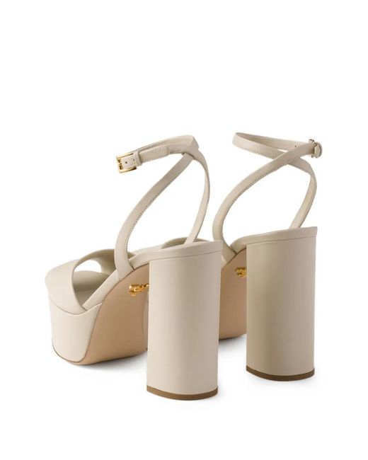 Prada White Sandales En Cuir À Plateforme