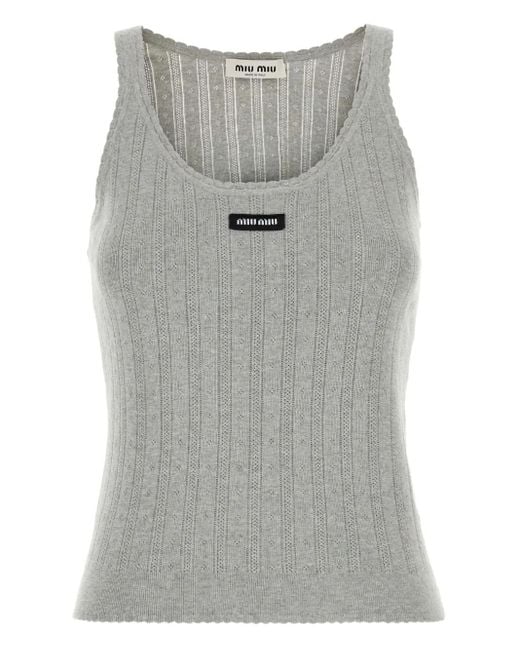 Miu Miu Gray Ribbed Cotton Tank Top