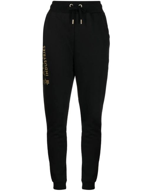 Alpha Industries Black Logo-Print Drawstring Track Pants