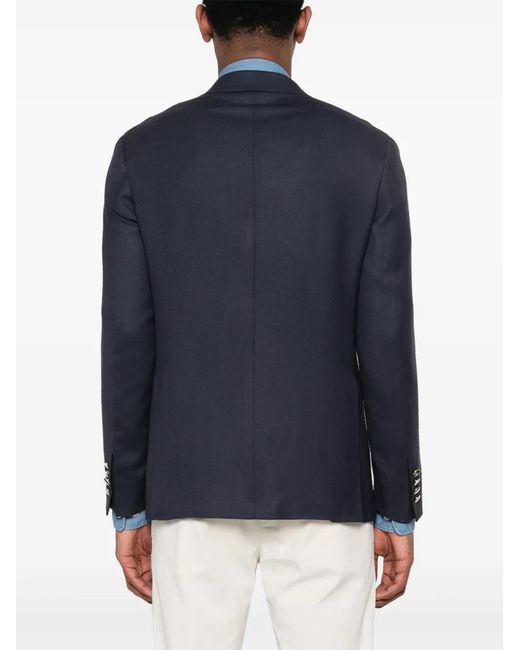 Canali Blue Double-Breasted Wool Blazer for men