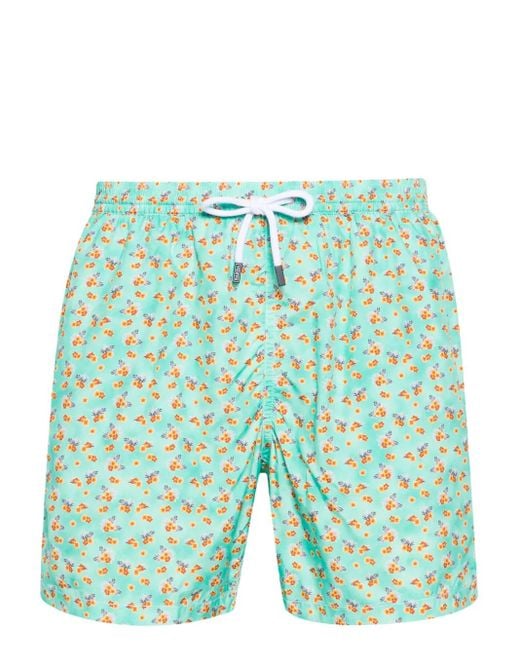 Barba Napoli Green Floral-Print Swim Shorts for men