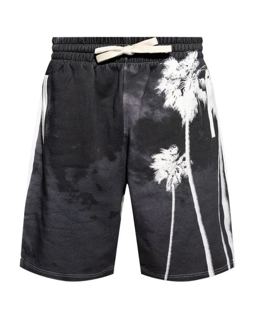 Palm Angels Black Palm-Tree Print Drawstring Shorts for men