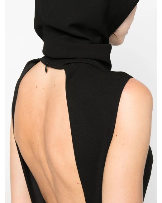 Monot Black Hooded Open-Back Maxi Dress