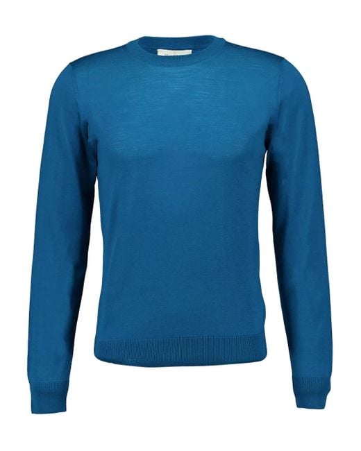Piacenza Cashmere Blue Crew-Neck Merino Wool Sweater for men