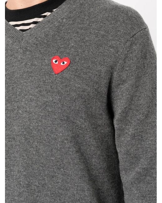 COMME DES GARÇONS PLAY Gray V-Neck Knitted Heart Jumper for men