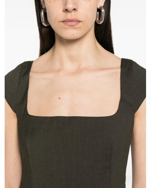 St. Agni Black Cap-Sleeves Square-Neck Top