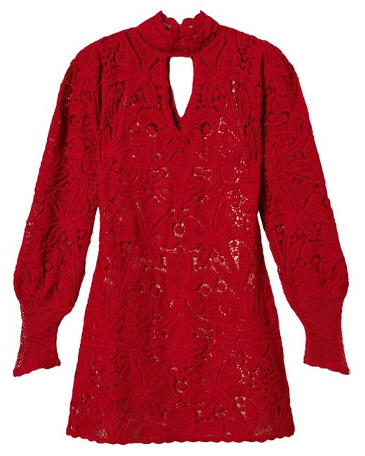 Twinset Red Floral Crochet Mini Dress