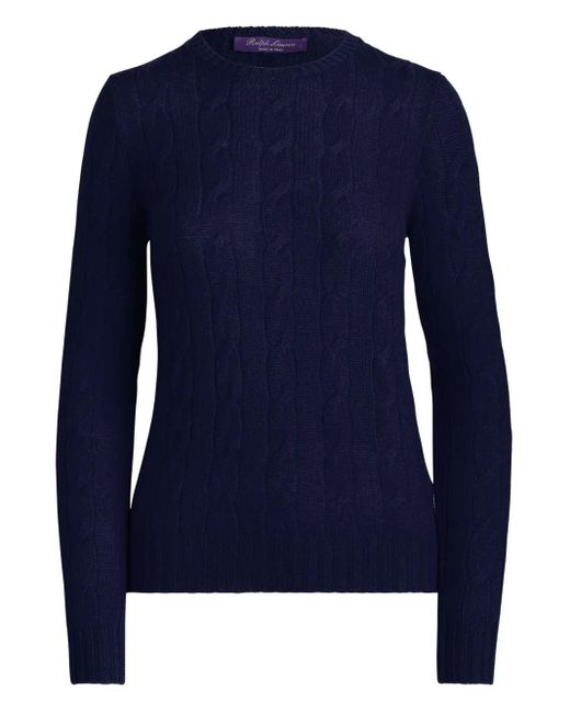 Ralph Lauren Blue Cable-Knit Cashmere Crewneck Sweater