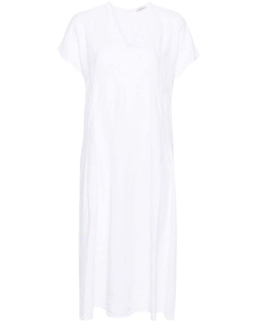 Peserico White Pleated Linen Midi Dress